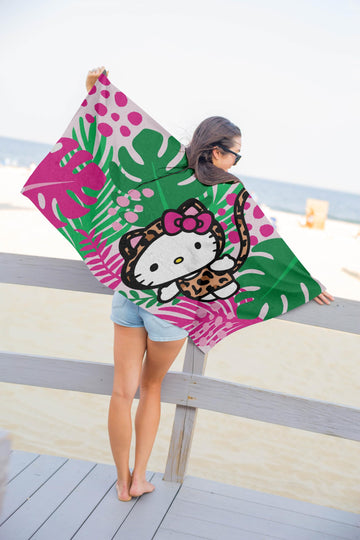 Jay Franco Hello Kitty Bath Pool Beach Towel - Tropical Super Soft & Absorbent 100% Cotton Towel, Measures 28 X 58