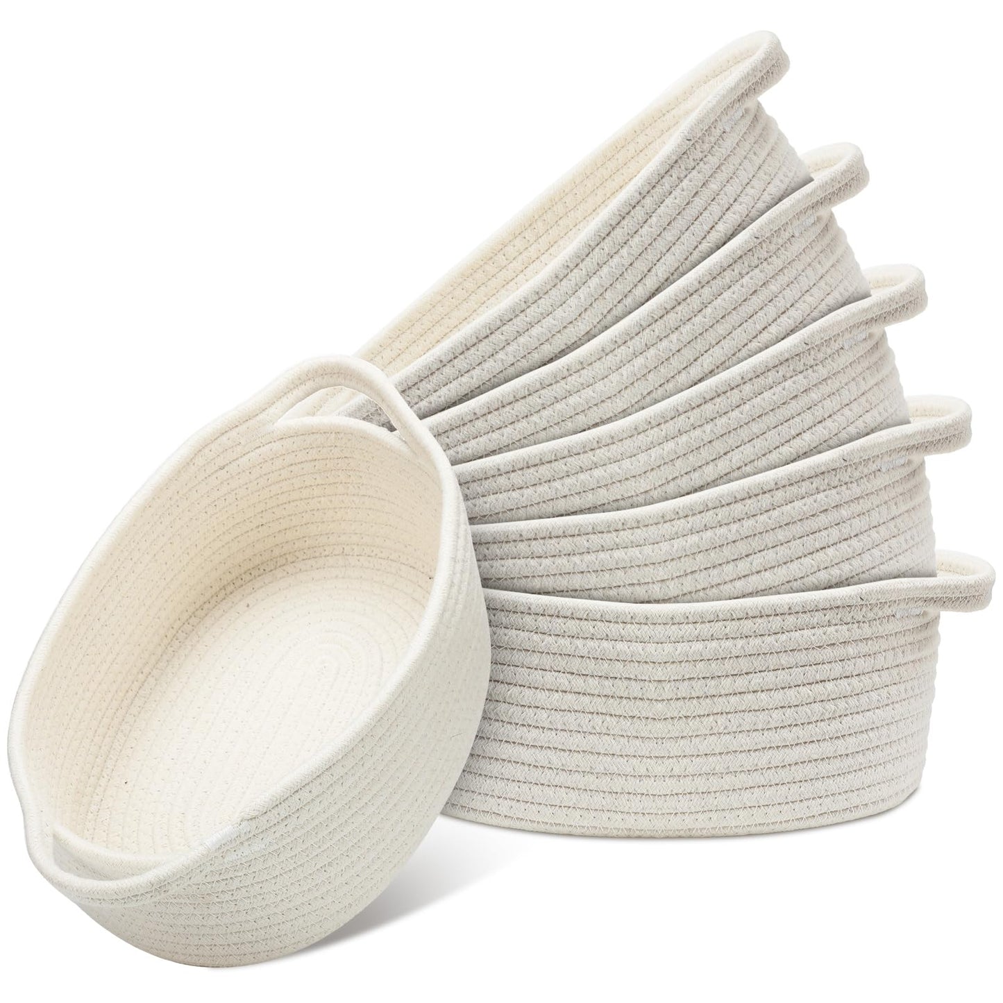 Suttmin 6 Pcs Small Woven Basket 12 x 8 x 5 Cotton Rope Storage Basket Empty Gift Basket Decorative Dog Cat Toy Basket Cute Oval