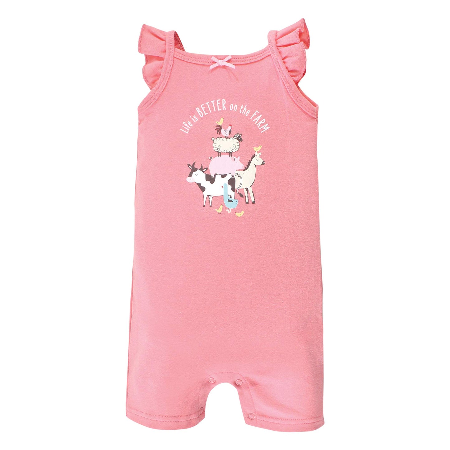 Hudson Baby Unisex Baby Cotton Rompers, Girl Farm Animals, 6-9 Months