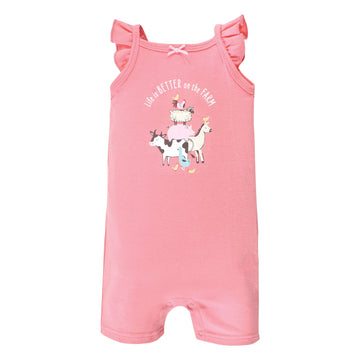 Hudson Baby Unisex Baby Cotton Rompers, Girl Farm Animals, 6-9 Months