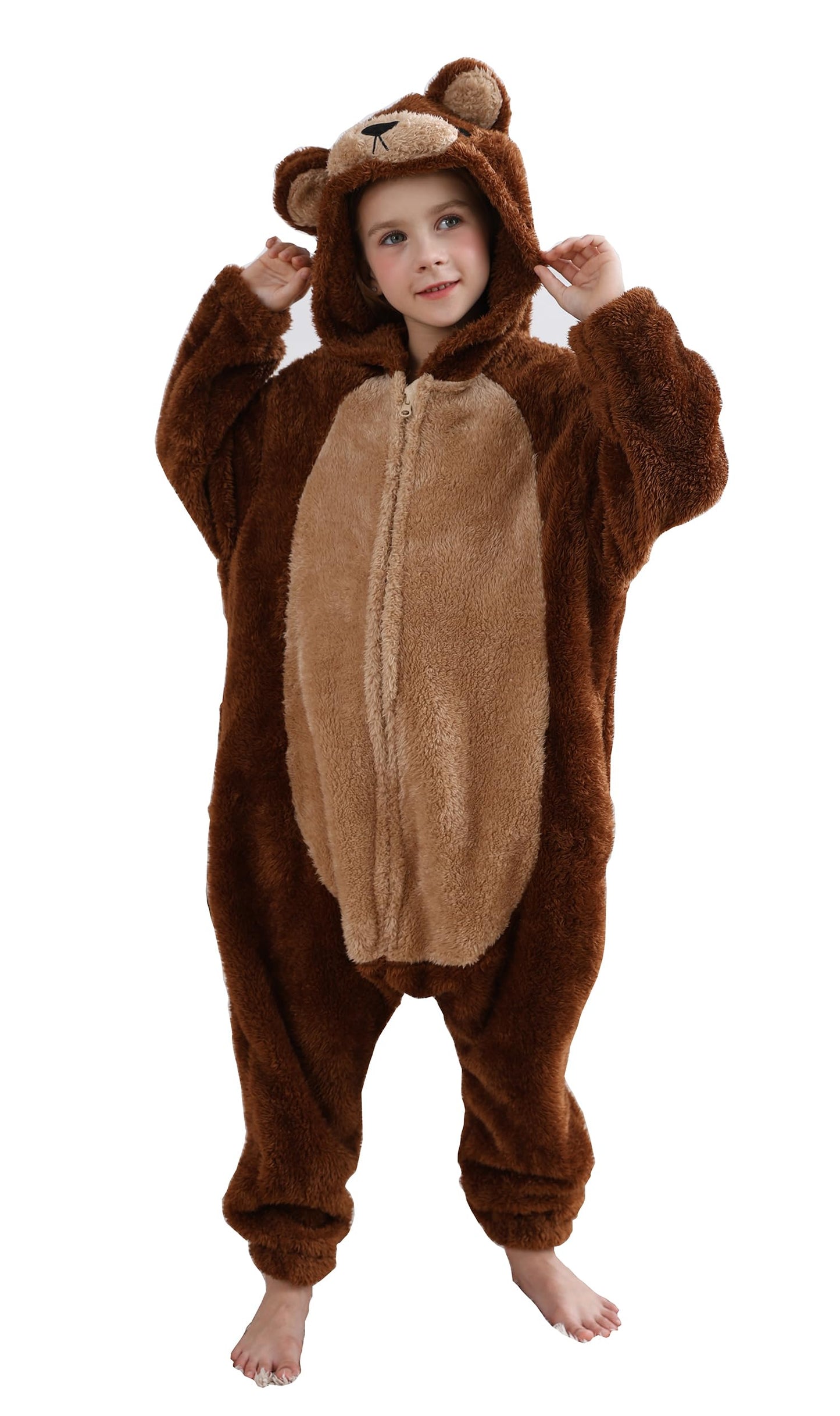 CuteOn Brown Bear Onesie Kids Animal Pajamas for Boys Girls Halloween Christmas Costume Height for 140cm