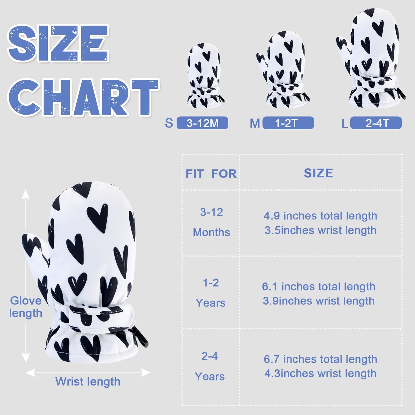 Bavst Toddler Waterproof Mittens Fleece Lined Baby Boys Girls Winter Warm Glove Kids Snow Infant Ski Mitten For 3M-5T (Sweet Hea