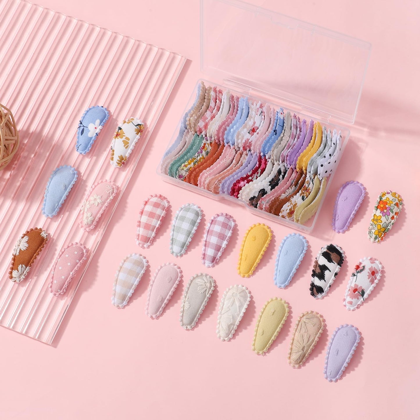 60 Pcs Snap Flower Pattern Hair Clips For Fine Hair - 1.5 Wrapped Mini Barrettes And Hair Accessories For Infants And Toddlers
