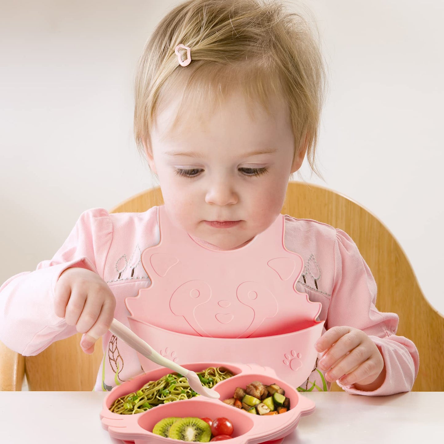 Silicone Plates For Baby, Cuaibb Toddler Plates With Suction 4Pcs Silicone Baby Plates And Utensils Set, Feeding Supplies Divide