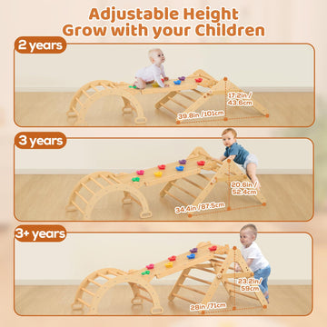 Funlio Foldable Pikler Triangle Set, Montessori Climbing Set With Solid Wood For Toddlers 2-5 Yrs, Adjustable 5-In-1 Indoor Play