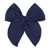 5.5 Inch Navy Blue Fable Hair Bow: Handmade Linen Cotton Hair Clip For Girls - 1 Pcs