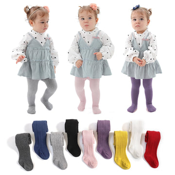 Epeius Baby Tights Infant Girls Cable Knit Tights Solid Cotton Stockings Seamless Footed Leggings Pantyhose 3-6 Months (Pack Of