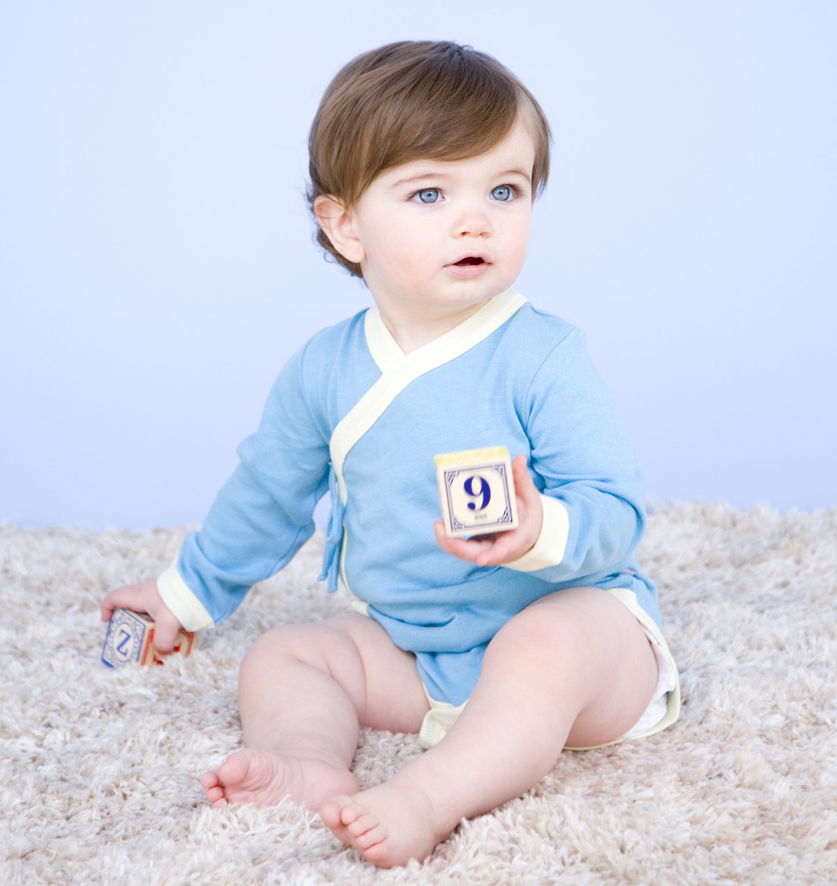 Baby Soy Long Sleeve Kimono Bodysuit Onesie (12-18 Months, Ocean)