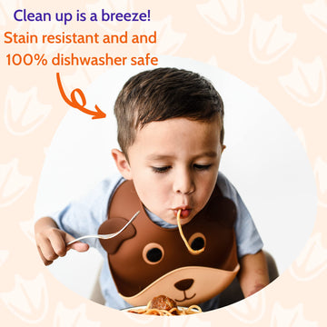 Silly Goose Set Of 2 Silicone Animal Baby Bibs For Babies And Toddlers, Waterproof, Adjustable, Soft, Extra Wide Food Catcher Po