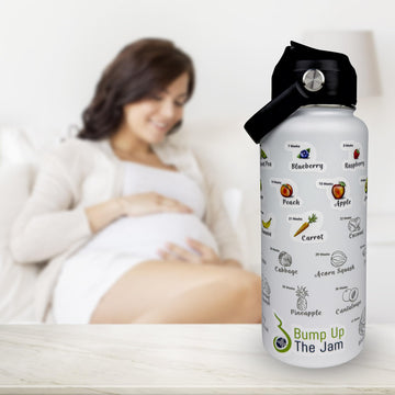 Bump Up The Jam Pregnancy Water Bottle Tracker - 32 Ounce Stainless Steel - Includes Weekly Pregnancy Tracker Stickers (Lemon Fr