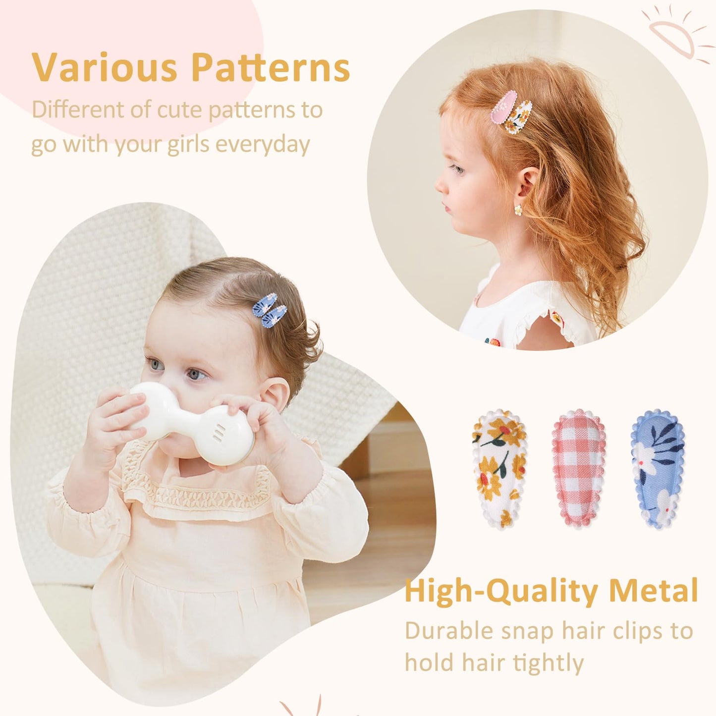 60 Pcs Snap Flower Pattern Hair Clips For Fine Hair - 1.5 Wrapped Mini Barrettes And Hair Accessories For Infants And Toddlers
