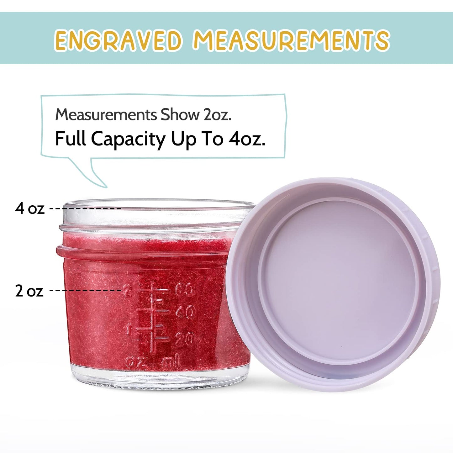 Vitever 24-Pack Glass Baby Food Storage Containers - 4 Oz Baby Food Storage Jars With Lids, Baby Food Maker, Microwave, Dishwash