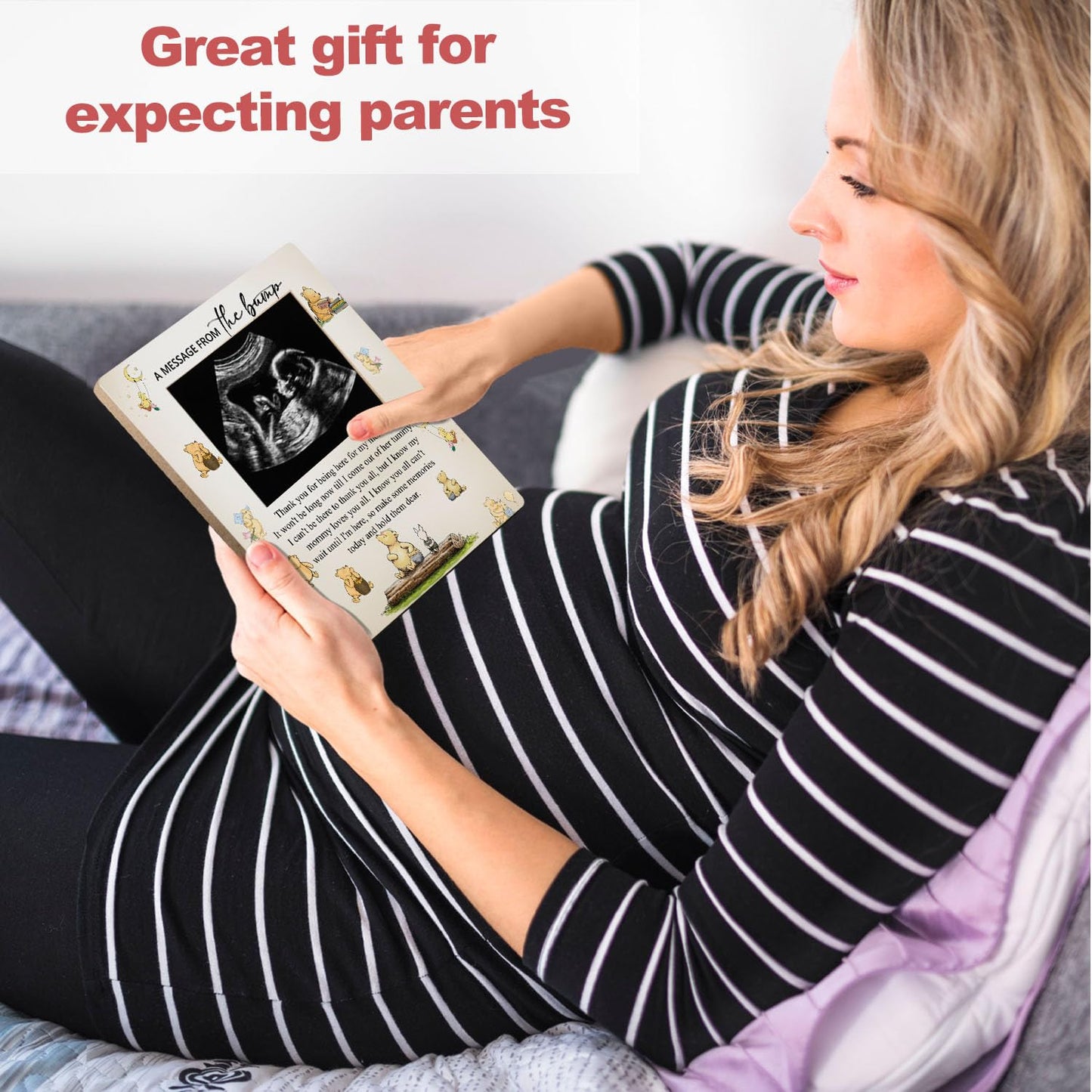 Hatzelou Winnie Baby Shower Sign Picture Frame, A Message From The Bump Baby Sonogram Picture Frame, Classic Winnie Baby Shower