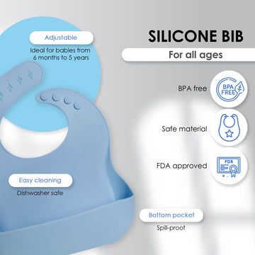 Bluet B - Set Of 3 Waterproof Silicone Baby Bibs - Bpa Free Silicone Baby Bib - Flexible And Soft - Adjustable And Portable With