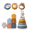3 in 1 Baby Toys Bundle,Soft Stacking Building Blocks,Teething Ring & Sensory Balls for Newborn to 18 Months| Soft Textured Desi