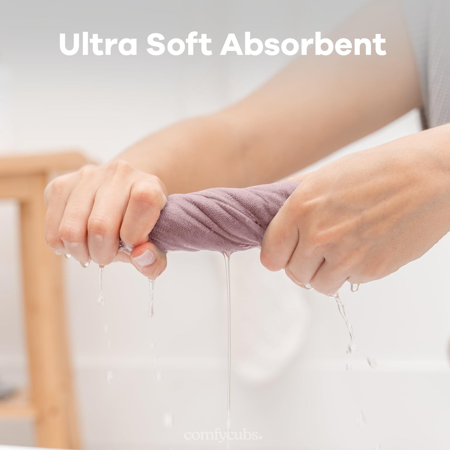 Comfy Cubs Muslin Baby Washcloths 10 Pack - Soft 6-Layer Cotton Wash Cloths For Sensitive Skin - 10'X10' Large, Gentle, Absorb