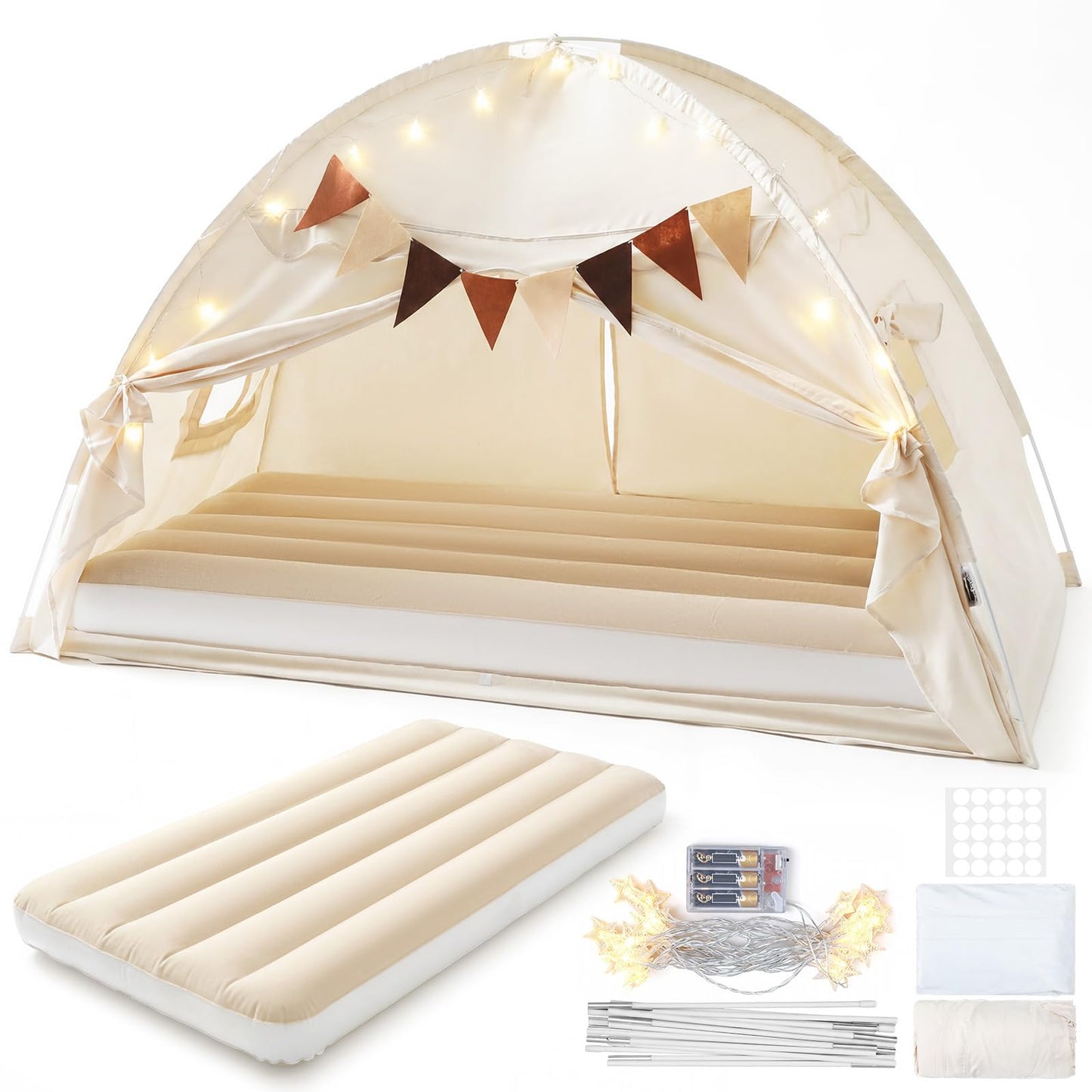 GliCraft Inflatable Toddler Travel Bed with Tent, Portable Kids Air Mattress with Stars Lights & Flags, Ideal for Home, Travelin
