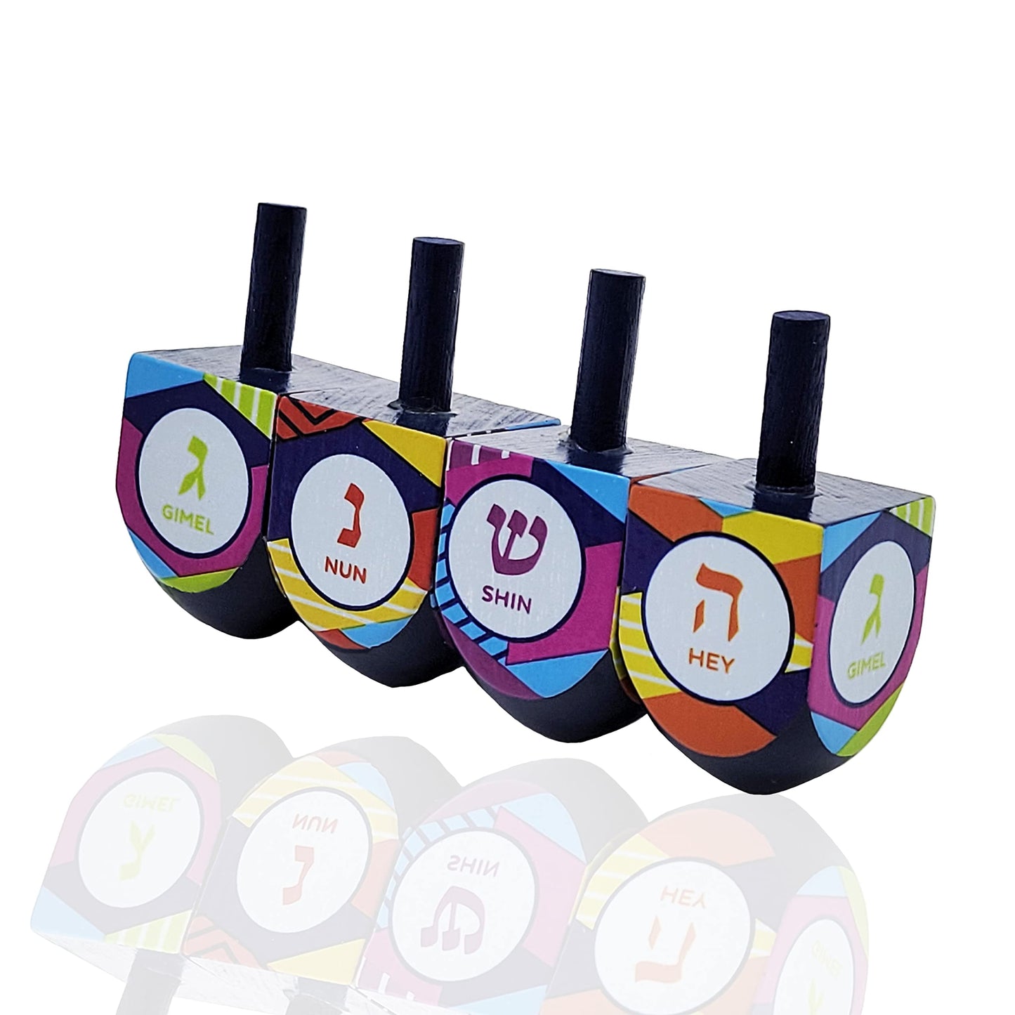 The Dreidel Company Multi Colored Hand Painted Wooden, The Hanukkah Game, Let'S Play Dreidel (10-Pack)
