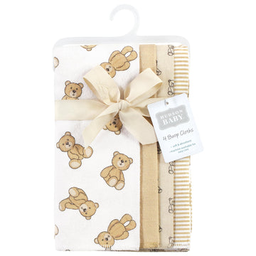Hudson Baby Unisex Baby Cotton Flannel Burp Cloths, Teddy Bears 4 Pack, One Size