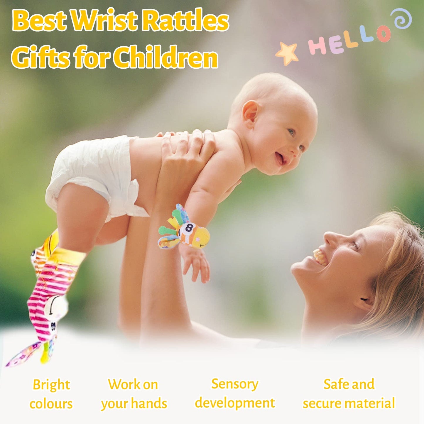 PADONISE Wrist Rattles Baby Socks Baby Toys Set Soft Sensory Toys for Babies Cartoon Animal Rattles Sock Early Development Toy B