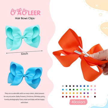 Oaoleer 40Pcs 6' Hair Bows Clips Grosgrain Ribbon Bows Hair Alligator Clips Hair Barrettes Hair Accessories For Baby Girls Infa