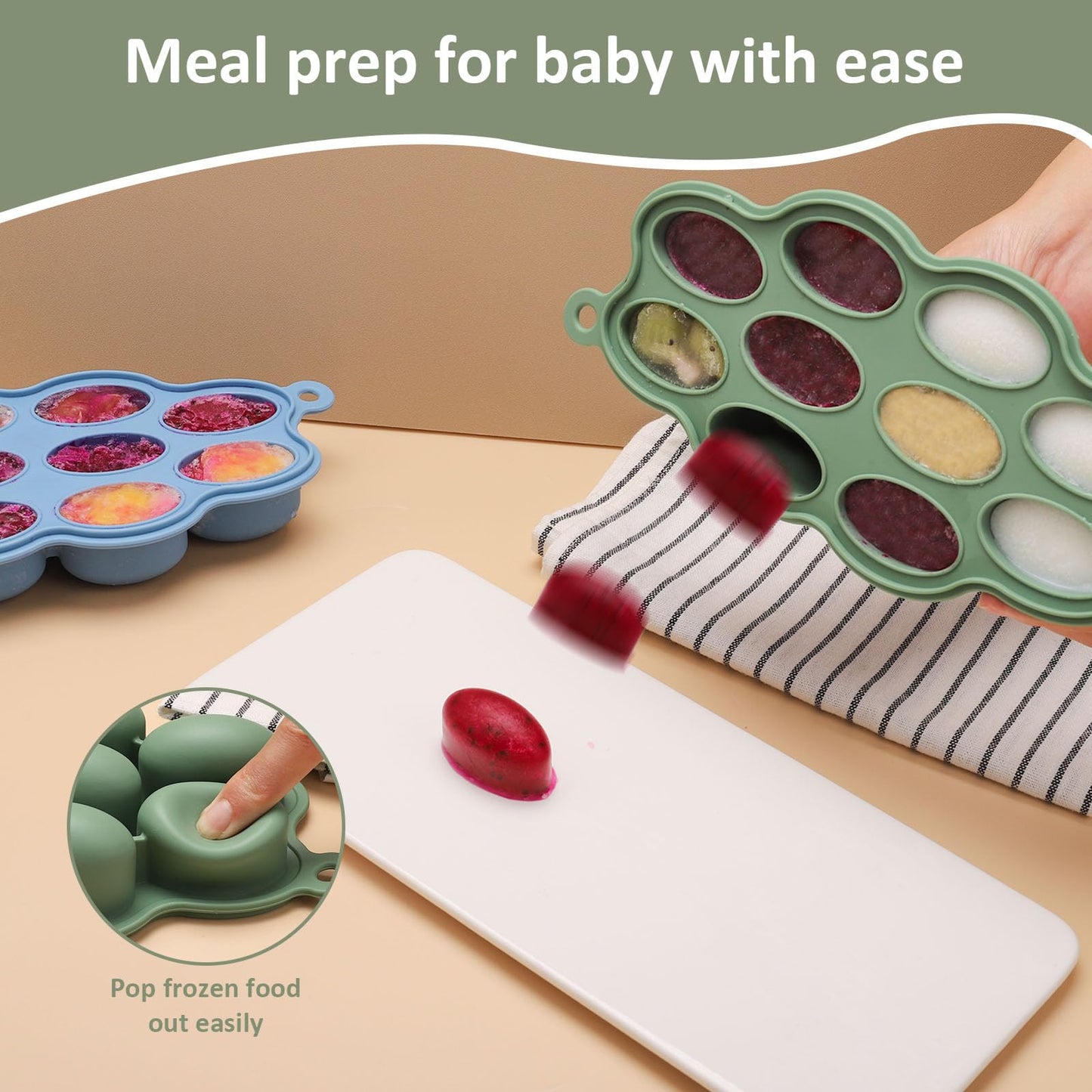Btrfe Baby Food Storage Container 2 Pack Silicone Freezer Tray Breast Milk Molds For Homemade Baby Food, Fruit Purees, Vegetable