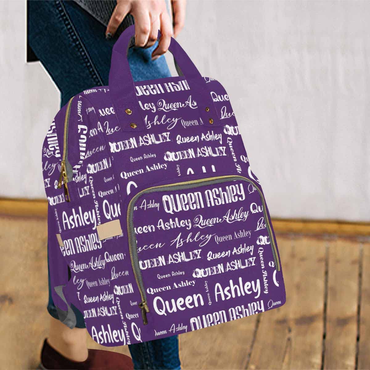 Artsadd Custom Name Diaper Bag With Thermal Pockets, Purple Signature Travel Shoulder Bag Customized Baby Backpack With Name Cau
