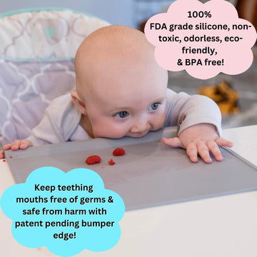 The Table Tyke 100% Silicone Suction Placemat With Teething Edge Bumper/Spill Stopper | Dishwasher Safe, Rolls Up To Travel, Fit