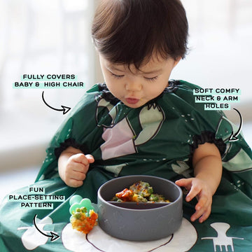 Grabease Allover Waterproof Bib For Self-Feeding Infants And Toddlers, Machine Washable, Ages 6-24 Months, Forest Green