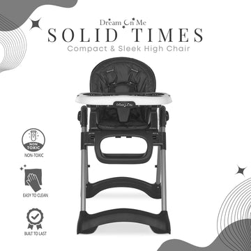 Dream On Me Solid Times High Chair For Babies And Toddlers In Black, Multiple Recline And Height Positions, Lightweight Portable