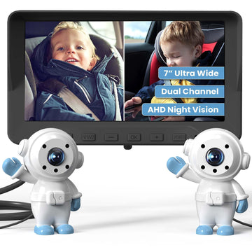 Grownsy Baby Car Camera For 2 Kids, 7 In Ultrawide Ahd Car Baby Monitor With 2 Camera, Backseat Mirror For Baby Rear Facing With