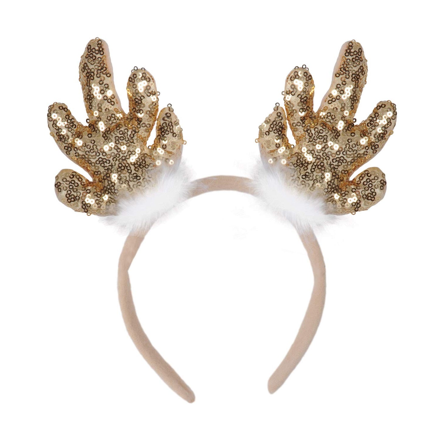 Christmas Sequin Reindeer Antlers Headband | Gold | 1 Pc.