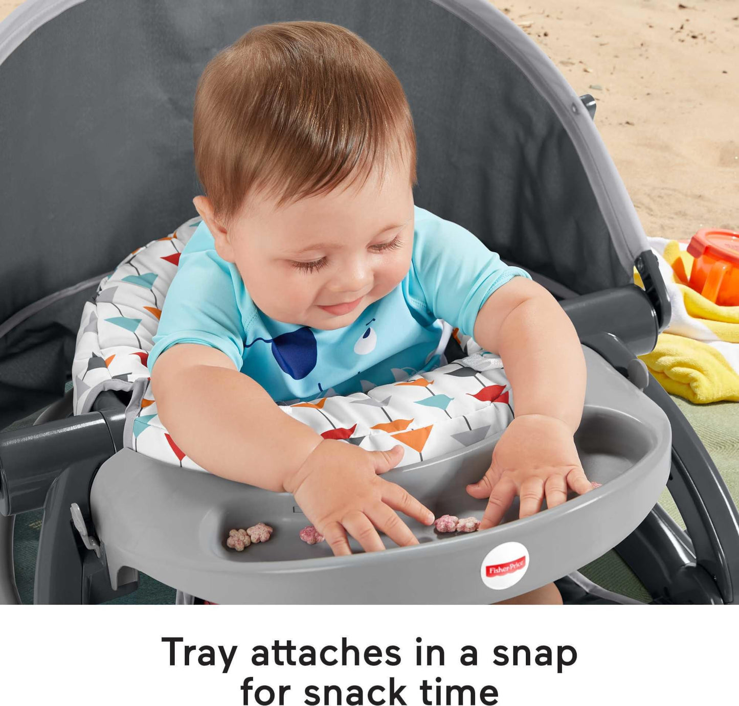 Fisher-Price Travel Baby Chair On-The-Go Sit-Me-Up Floor Seat With Snack Tray And Canopy For Outdoor Use, Arrows Away