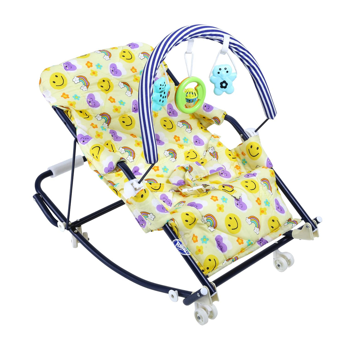 Rocko Swing Rocker 3 In 1 | Foldable Design | Removable Toy Bar | Cushioned Seat | Foldable Legs, 4 To 15 Months Rb33 (Yellow)