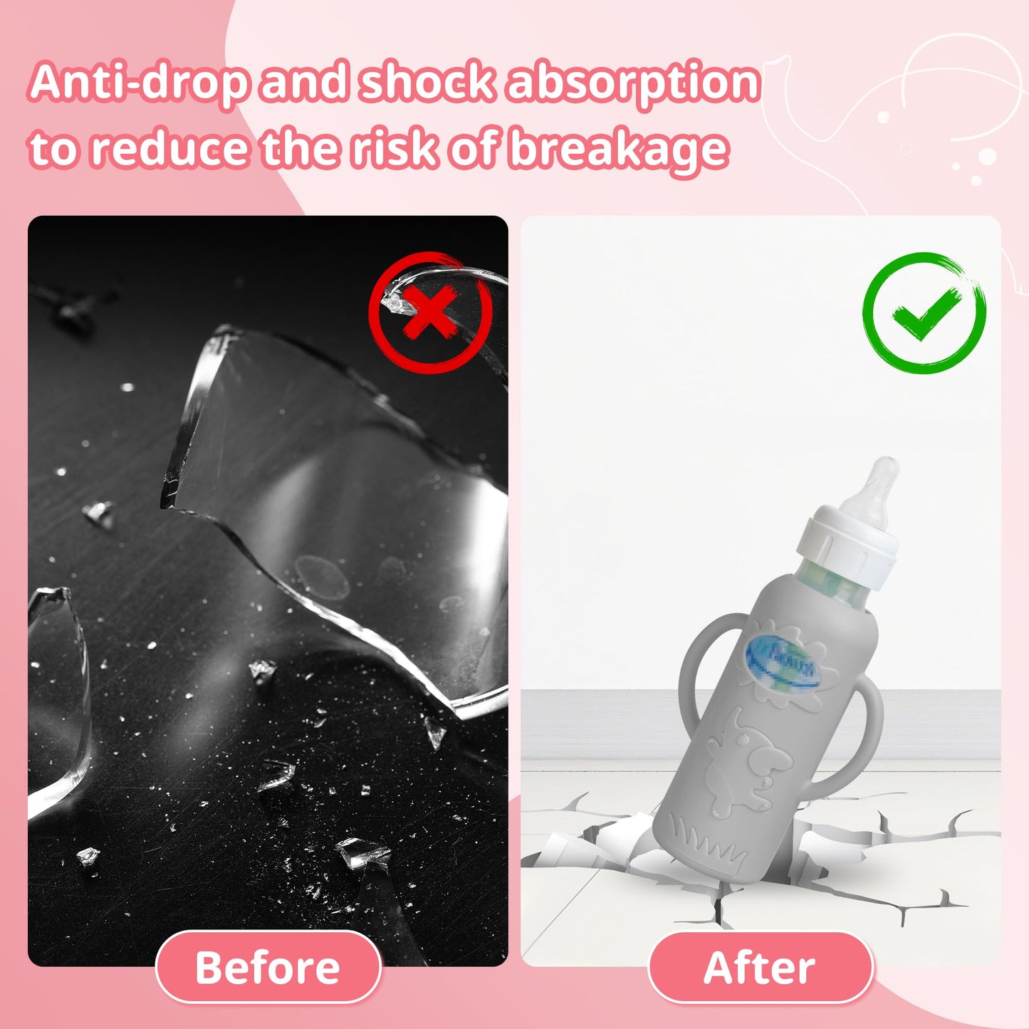 Joxodak 3 Pack Silicone Sleeves For Dr Brown Natural Glass Baby Bottles, Food Grade Anti Breakage Baby Bottle Holder With Handle