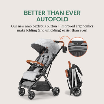 Bombi Bebee V2 Lightweight Baby Stroller - Premium Vegan Leather, One-Hand Fold, Infinite Recline, Aircraft-Grade Aluminum Frame