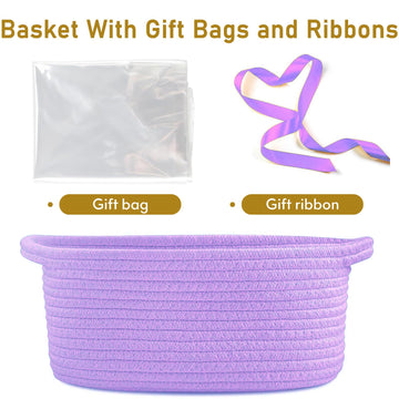 Poschnor Baby Gift Basket With Gift Bags And Ribbons, Empty Cotton Basket, Toy Storage For Baby And Pet, 12X 8 X 5 Inch, Purple.