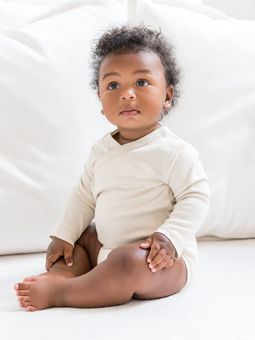 Colored Organics - Organic Cotton Baby Kimono Bodysuit - Long Sleeve One Piece - 0-3 Months - Natural