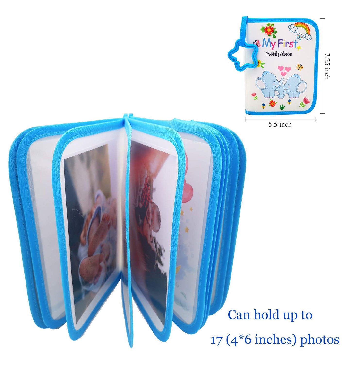 Buviagem Baby Soft Cloth Album; Babys My First Photo Book For Family Memery With Safe Mirror Holds 17 Photos Kissing Elephant Fa