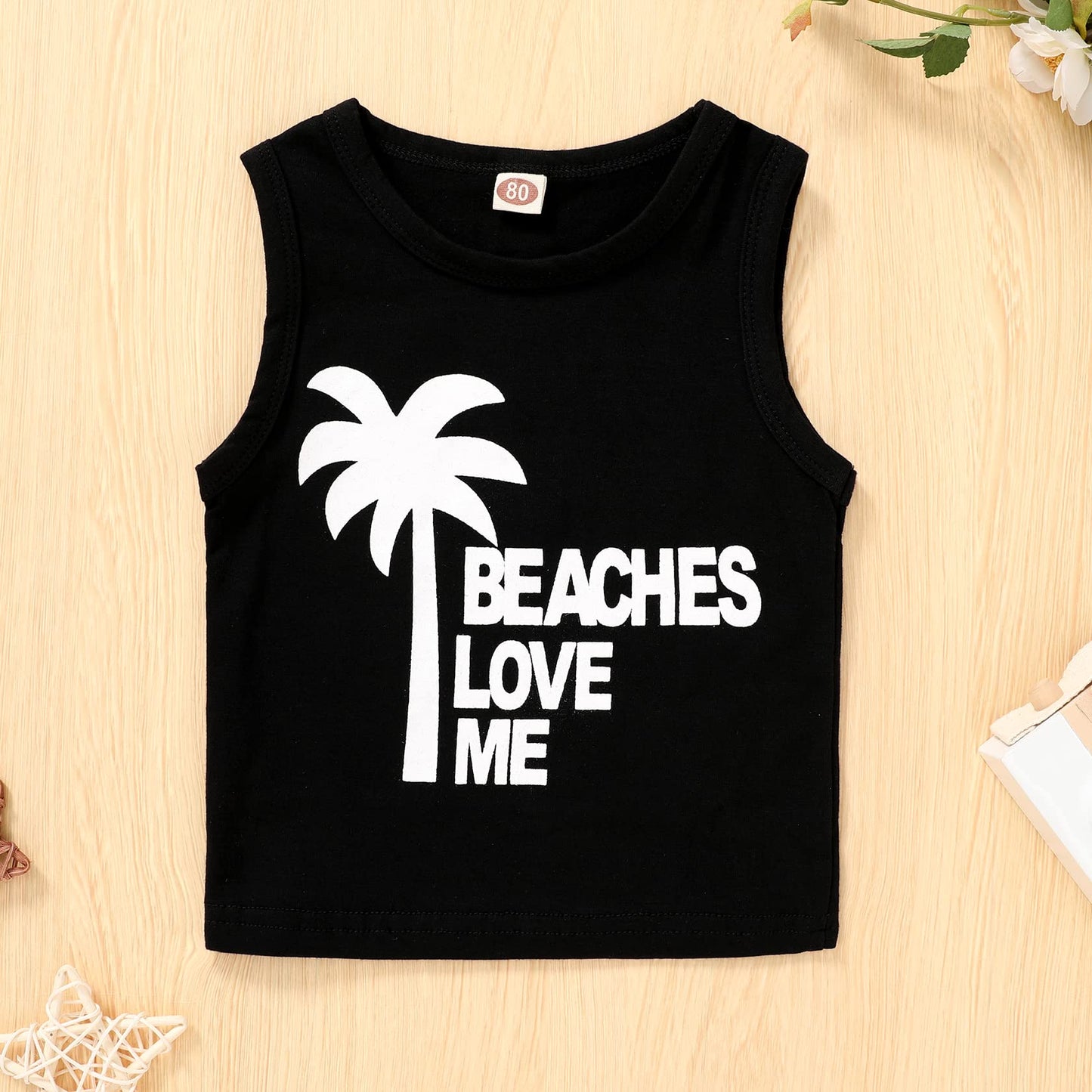 Younger Tree Toddler Baby Boy Summer Clothes Beaches Love Me Sleeveless Vest Tops+Shorts Kid Casual Outfits (Black, 18-24 Months