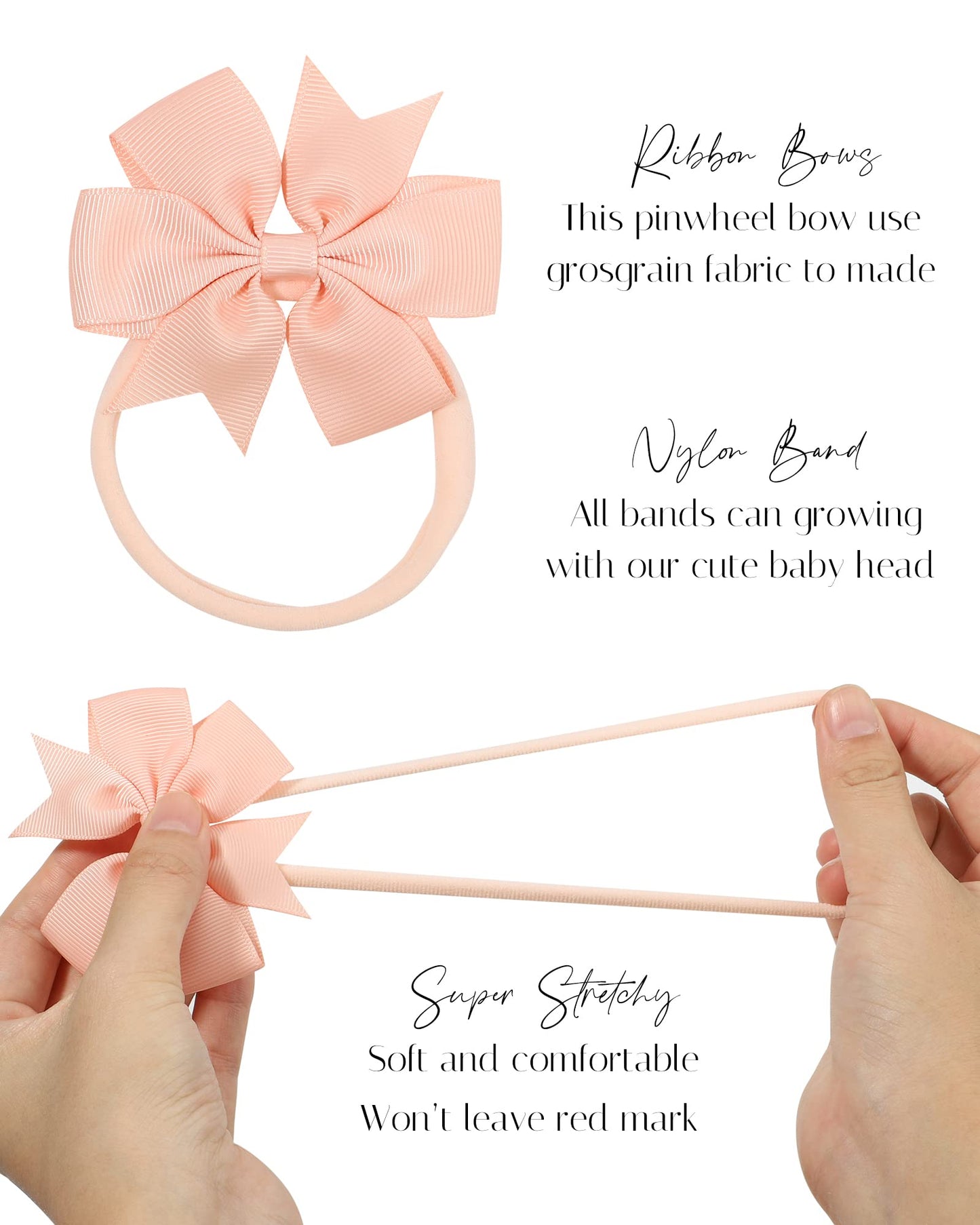 Jollybows 40Pcs Baby Girls Grosgrain Ribbon Hair Bows Headbands 3 ' Hair Band Hair Accessories For Infants Newborn Toddler