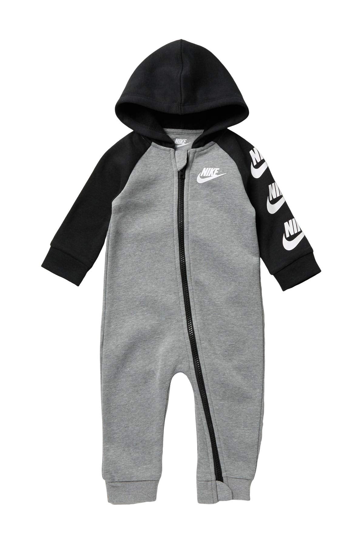 Nike Babys Futura Long Sleeve Full Zip Hooded Coverall (Dark Grey Heather(56F869-042)/Black, 3 Months)