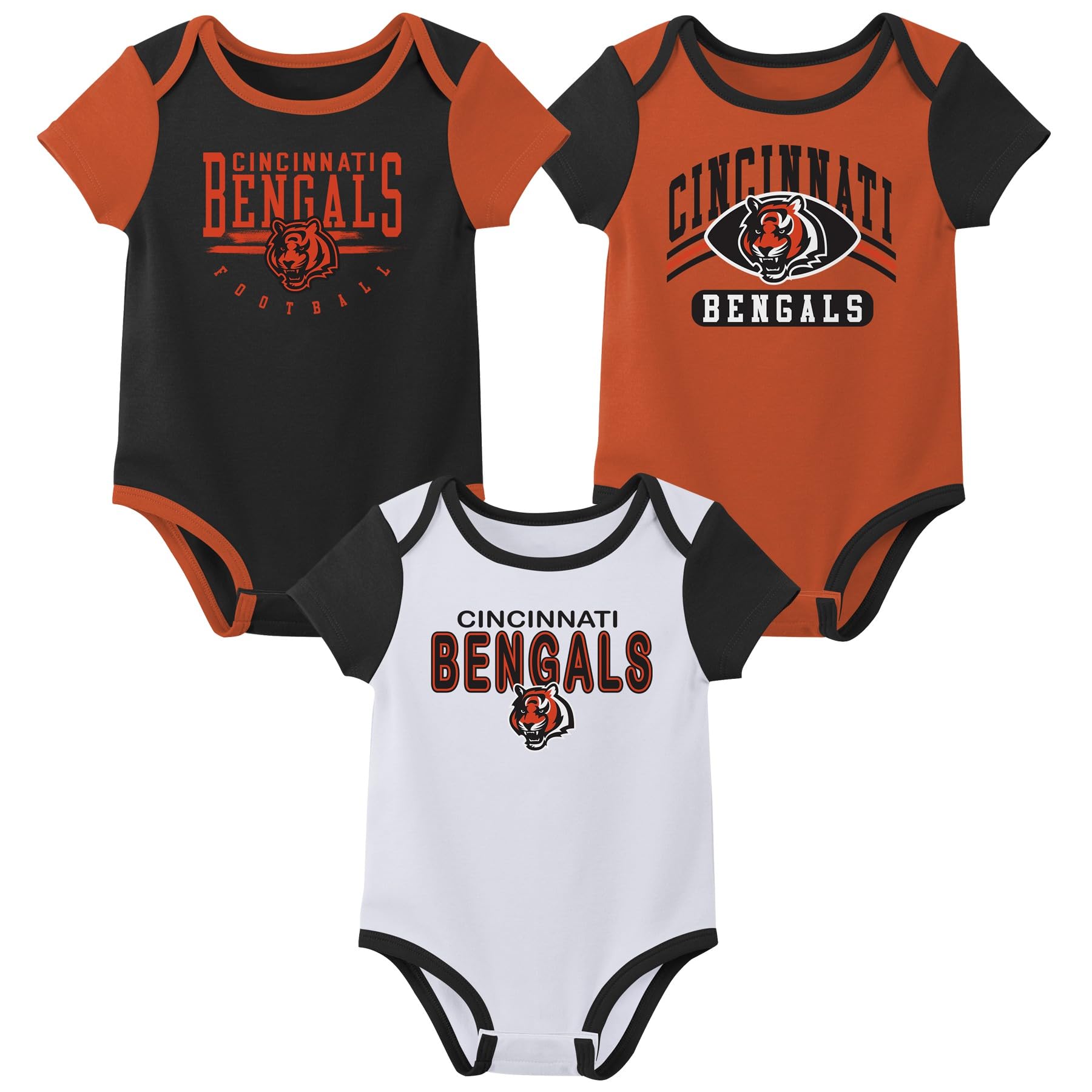 Outerstuff Nfl Newborn Baby And Infant Short Sleeve Bodysuit Variety 3-Pack - Cincinnati Bengals, 18M
