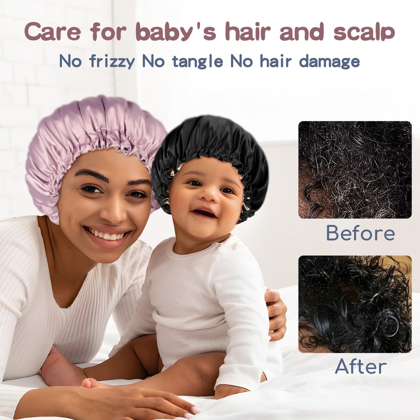 Baby Bonnet For 6-36 Months Sleeping: Reversible Smooth Satin For No Mess Toddler'S Curly Hair, Adjustable Band No Slip Black-Ta