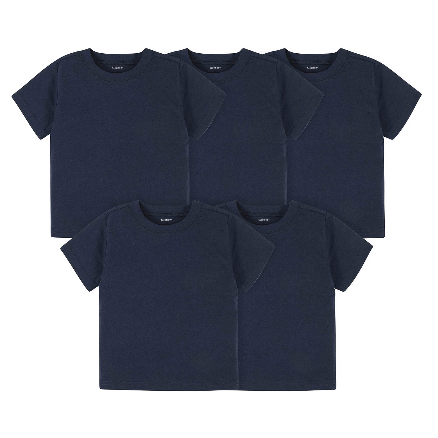 Gerber Baby Toddler 5-Pack Solid Short Sleeve T-Shirts Jersey 160 GSM, Navy, 2T