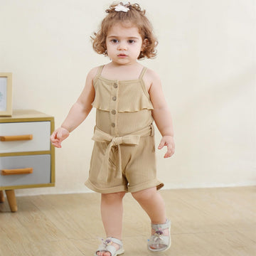 Baby Girl Clothes 18-24 Months Toddler Strap Sleeveless One Piece Halter Romper Casual Summer Jumpsuit, Apricot Suspender Dress