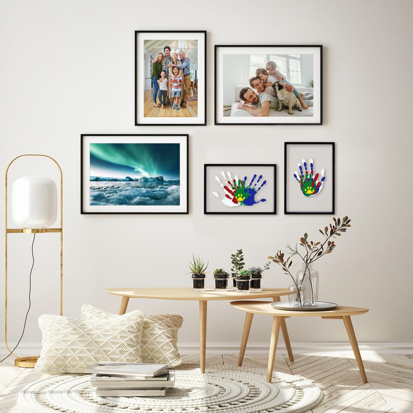 Family Handprint Kit, Diy Art Print Wooden Frame For Family Night, Gifts For New Parents, Grandparents Gifts Ideas,5 Non-Toxic P