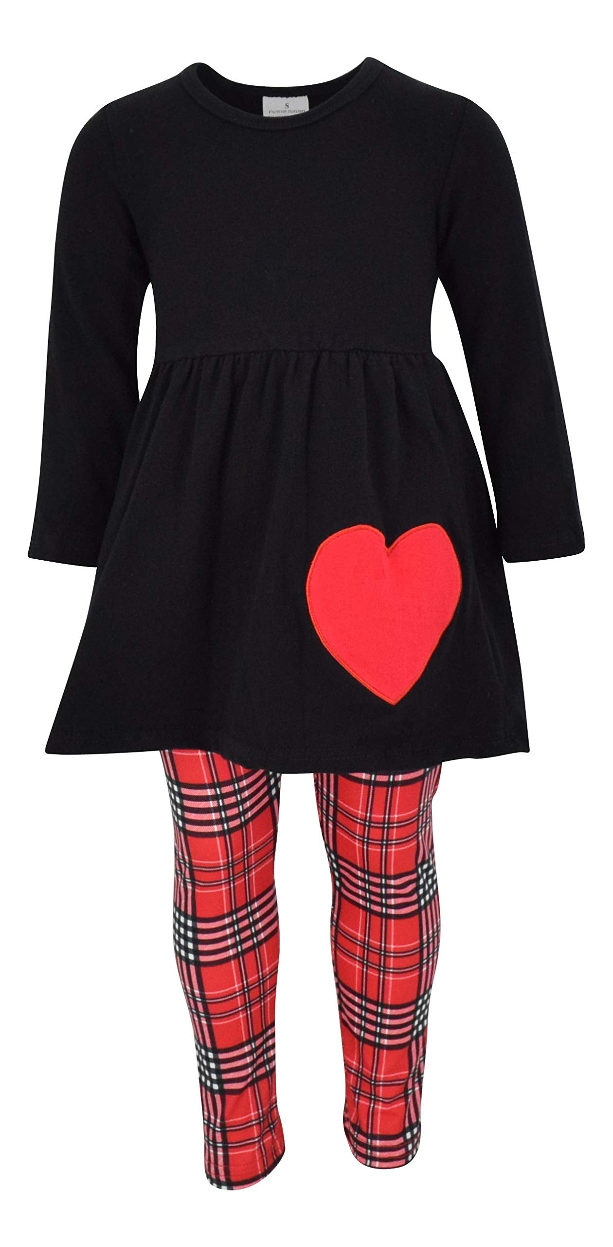 Unique Baby Girls 3 Piece Valentines Day Toddler Plaid Heart Legging Set Outfit (6 Years, Red)