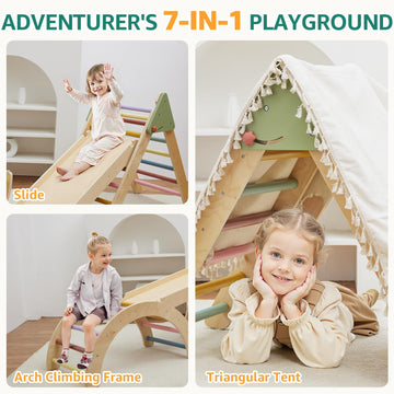 7In1 Pikler Triangle Set, Pikler Triangle Climbing Toys Set For Toddlers, Wooden Toddler Climbing Toys Indoor Playground, Foldab