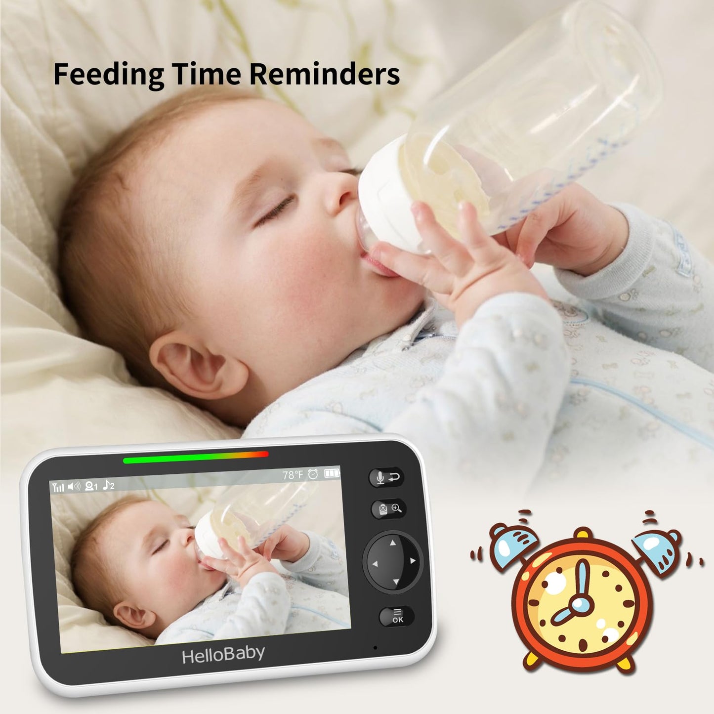 Hellobaby Hb6550 5' Baby Monitor 3 Cameras, 26-Hour Battery, Pan-Tilt-Zoom,1000Ft Range Video Audio Baby Monitor No Wifi, Eco,